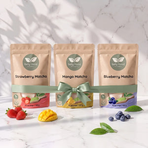 Matcha rinkiniai – trijų skonių Belly Mood matcha rinkinys su kaspinu