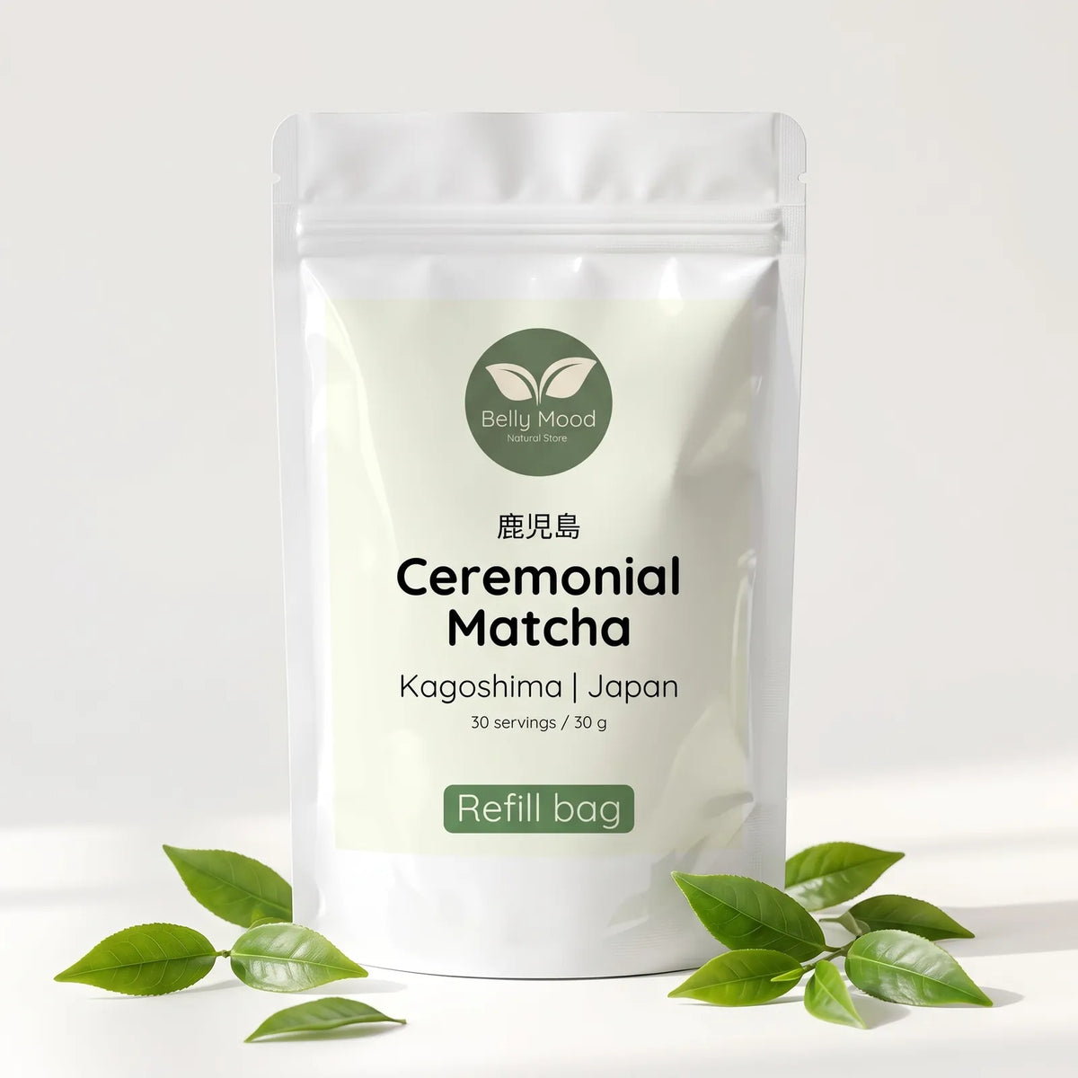 Premium japoniška ceremoninė matcha – papildymo pakelis (refill bag), 30 g – Belly Mood