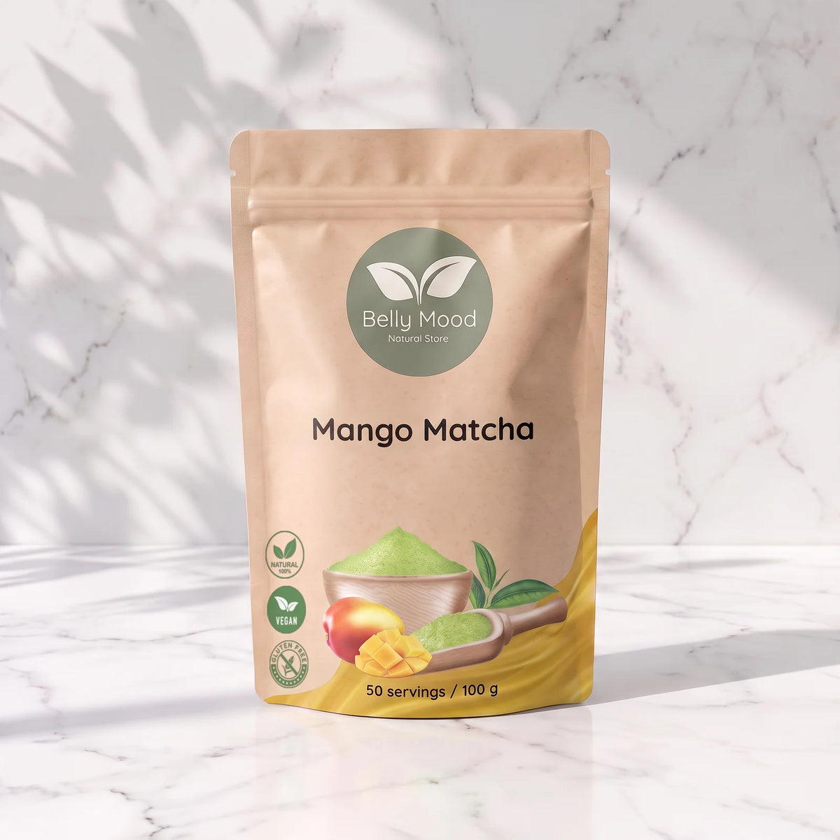 Mangų matcha 100 g – Belly Mood pakelis